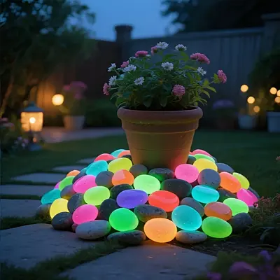 【FaddishDeal】Set of 32 Extra-Large, Dreamy, Glowing Pebbles for Garden Paths, Aquariums, and Starry Night Lighting—Perfect for Home and Outdoor Decor