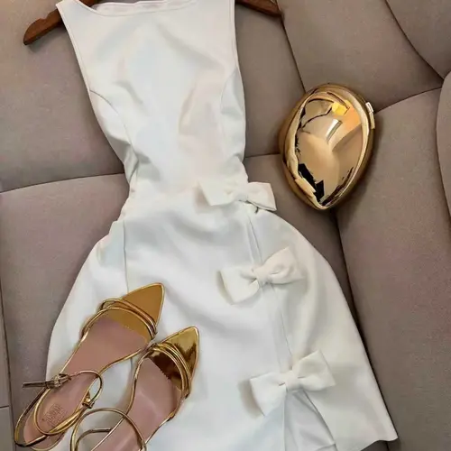 New Spring and Summer Style Crew Neck Sleeveless Slim Fit Slit Bow Decor Simple and Fashionable Formal Dress, Elegant Elegance Dating Style Skirt, Ideal for Parties, Dates and Shopping, Elegant Summer Dresses, Womenswear