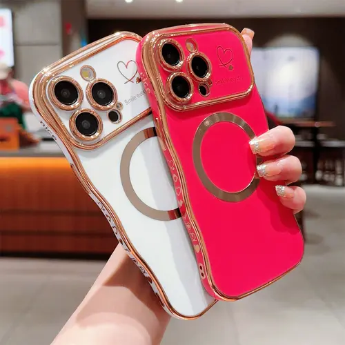 OREKROY MagSafe Magnetic Case for iPhone 17/16/15/14/13/12 Pro Max – Cute Curly Wave Frame with Heart Design, Shockproof Soft TPU, Full Camera Lens Protection, Clear Slim Cover