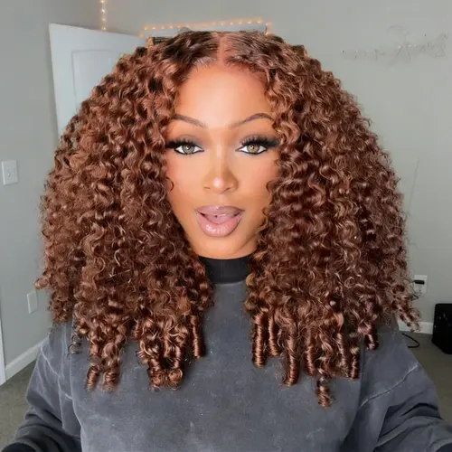 OQ HAIR #4 Brown 13x6 Lace Front Human Hair Wigs With Drawstring 220% Density Burmese Curly Glueless Wig Pre Everything with Natural Hairline Colored Hair