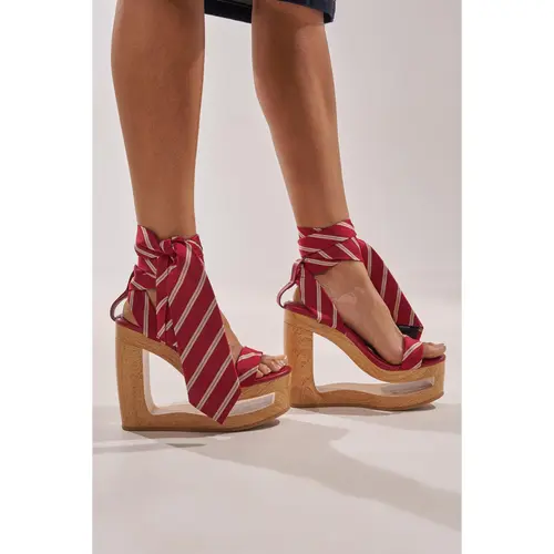 AZALEA WANG WYNN RED TIE LACE UP WEDGE