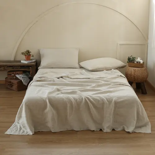 Simple&Opulence 100% Washed French Linen Sheet Set, Ultra Soft Breathable Bed Sheet, Natural Flax Farmhouse, Summervibes Bedding, Flat Sheet, Fitted Sheet, Pillowcase, tiktokshopsummersale, Bedding Sheets, Cooling Bedding