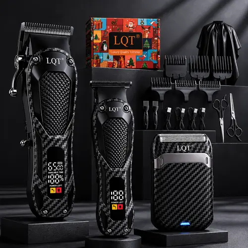 LQT Professional 3-in-1 Men's Grooming Kit with Hair Clipper, Beard Trimmer & Foil Shaver, Cordless and Rechargeable for Daily Use, 2000mAh Battery with Carbon Fiber Finish