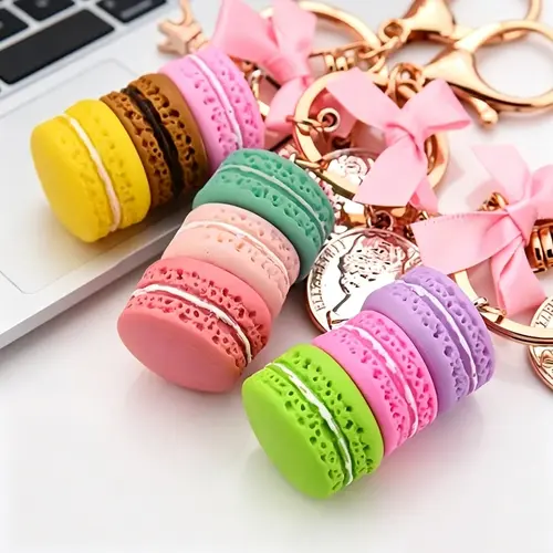 Fashion Macaron Cake Keychain with Bow - Alloy, Women's Bag Accessory