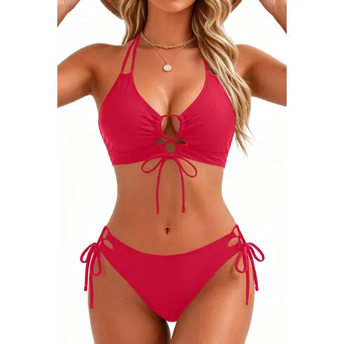 Aqua Eve Womens Sexy Bikini Sets - Two Piece Swimsuit Push Up Bathing Suit Cutout Lace Up Swimwear