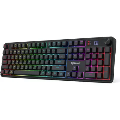 Redragon K526 PRO RGB Wireless Membrane Gaming Keyboard, 104 Keys Mechanical-Feel Keyboard w/LED Info Display, Media/Backlit Knob Control, Smooth Linear Switch & Software Supported,summerwins