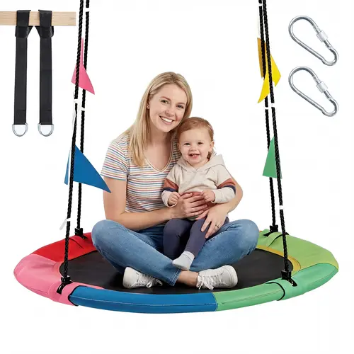 Sweetcrispy 40" Saucer Swing for Kids, Heavy-Duty Playground Equipment with 440 lb Capacity, 600D Oxford Fabric, Adjustable Ropes & Carabiners, Outdoor Playyard Gym Sets & Swings for Backyard, Birthday Gift