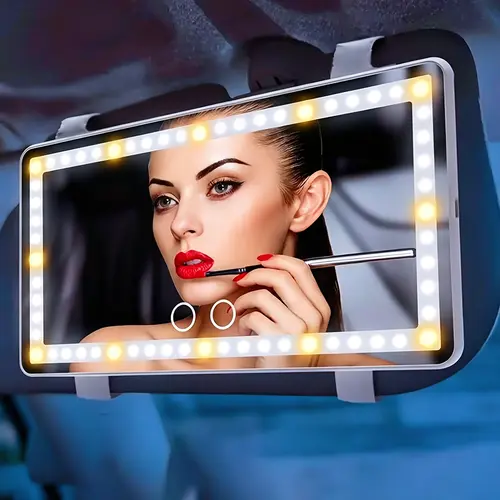 JOYTUTUS Sun Visor Vanity Mirror with 60 Dimmable Touch Control LEDs, Rechargeable (50% Brighter, 60% More Energy Efficient), Universal Fit, Included Batteries, Led  Ambient Light, Automotive Decoration Accessory,  Accessories, Led Car