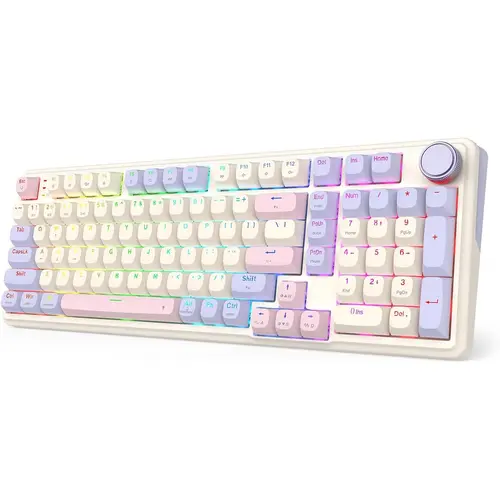 Redragon K768 PRO 100 Keys Wireless Gasket RGB Gaming Keyboard, Massive 8000 mAh PBT Mechanical Keyboard w/Hot-Swap Socket, Dedicated Knob Control & 5-Layer Noise Dampening, Custom Yolk Linear Switch,back to school,back to school haul