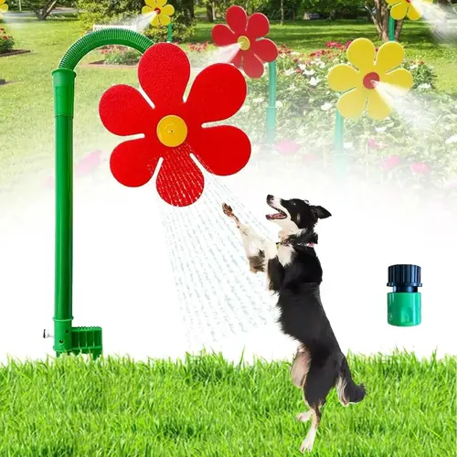 Crazy Dancing Daisy Sprinkler, Funny Sun Flower Water Sprinkler, Red Garden Lawn Sprinkler for Yard Watering, Dogs Playing, Dancing Flowers
