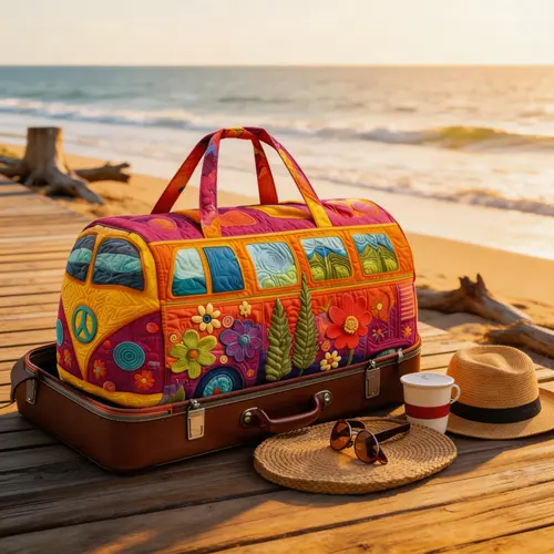 Unisex Boho Quilted Weekender Travel Bag, Lightweight& Comfortable, Hippie Design