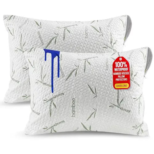 Utopia Bedding 2-Pack Bamboo Pillow Protectors - Waterproof, Cooling Breathable Bedding, Allergy-Safe Bamboo Viscose, Bed Bug Proof Encasements, Bed Linens, Pillow Shield