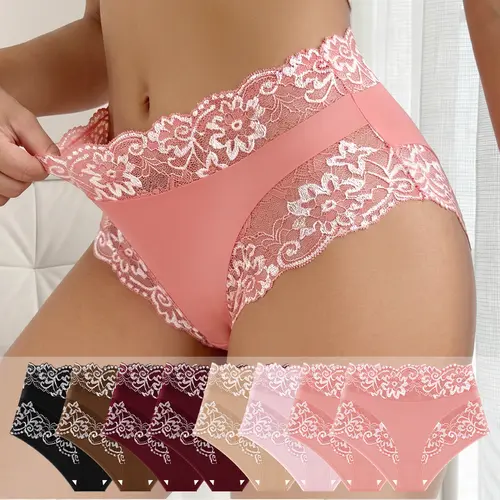 Morelect 4/6/8 pcs High Waisted Underwear for Women, Ultra Breathable Lightweight, Lace Trim Floral Design, Soft Everyday Comfort, Basic Panties.