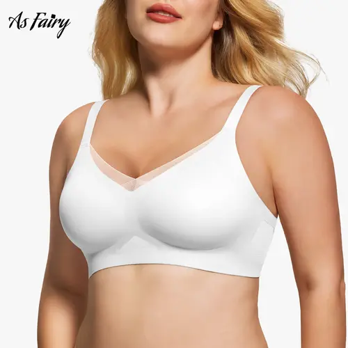 (Size up recommended) AsFairy Women's Seamless Wireless Bra Full Coverage Push Up Non-Underwire Tshirt Soft Womenwear Daily Jelly Underwear Bras Machine Washable U-back & Crisscross Back Semi-fixed Pads, Supportive Bra, Basic, Bras For Women