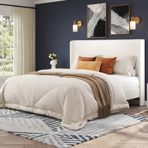 AMERLIFE Upholstered Full Size Bed Frame (Bed Only Included) - Corduroy Headboard, Wooden Slats Support, No Box Spring, Easy Setup Furniture for Home Decor, Bedroom Use, Apartment Ideas