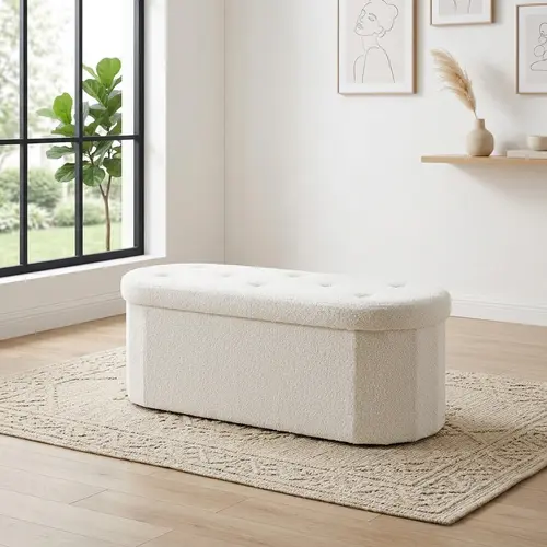 Sweetcrispy Folding Storage Ottoman Bench with Cushion - Indoor Furniture, Household Items for Living Room Storage Organization & Room Decor, Foldable Foot Rest Stool Chest for Bedroom Entryway