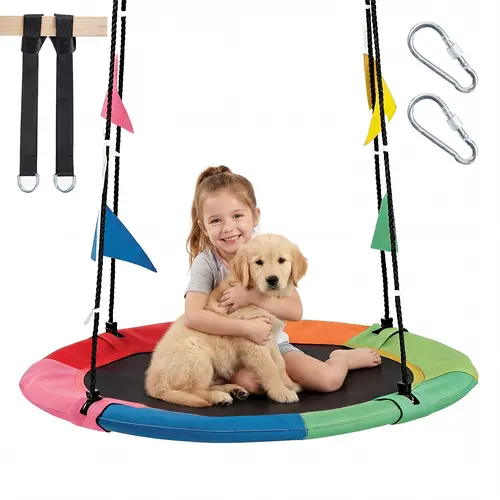 40" Non-Inflatable Flying Saucer Swing – 600D Oxford Fabric, 440lbs Capacity, Adjustable Ropes & Carabiners, Weatherproof, Durable, Indoor & Outdoor Playground, Perfect Birthday Gift for Kids