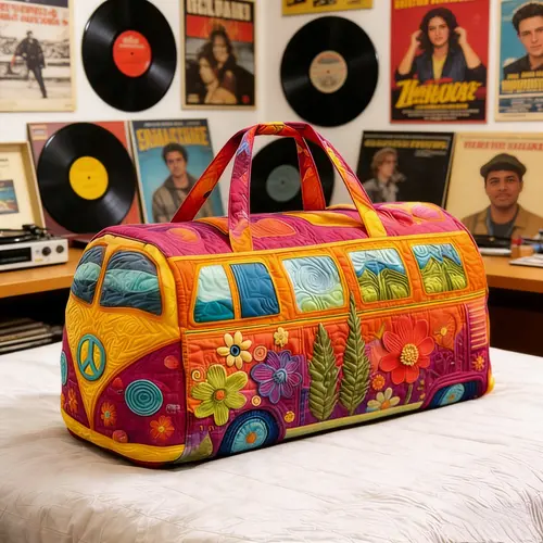 Women's Boho Tote Bags with Handle - 21x10x10in Hippie Bus Travel Bag, 18inx9inx9in (18 inches) Floral Quilted Cotton Weekender, Roomy Sports & Outdoor Accessory for Vacation