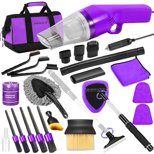 【TikTokShopFallDealsForYou】Viewsun 17PCS Strong Portable Cars Interior Detailing Kit - Compact Set with Purple High Suction Vacuum, Oxford Cloth Brushes, Windshield Cleaner, Dust Removal Gel, 5 Attachments, 10ft Cord, Ideal Gifts for Men & Women,toolupgra