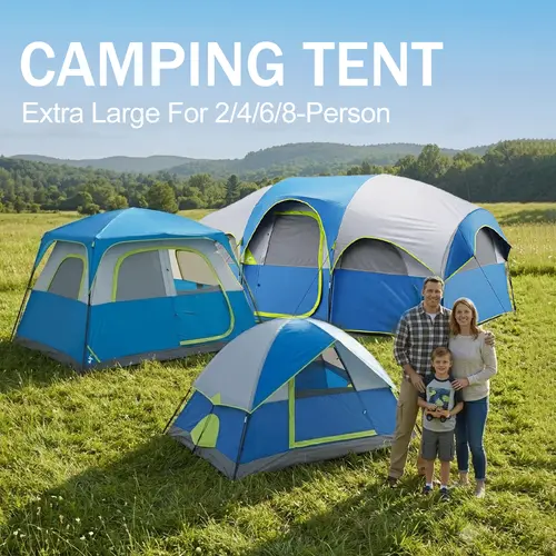 Sweetcrispy Extra Large Family Camping Tent for 2/4/6/8 People, 14ft x 9ft x 78in, Waterproof Windproof Easy Setup Tents with Power Cord Access, 5-Minute Setup for Group Hiking Travel