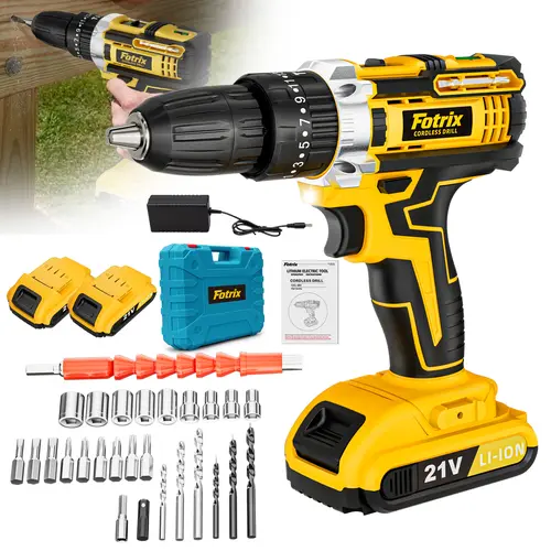 21V Cordless Electric Drill Kit with Lithium-Ion Battery - Multi-Speed Rechargeable Power Tool, Portable All-in-1 DIY & Home Toolbox for Wood, Metal Projects, Ideal Gift, Power Tools