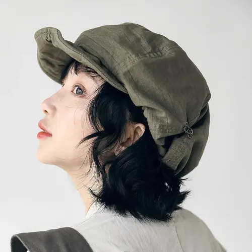 Japanese style large collar painter beret makes the face look smaller. Simple and versatile small beret, octagonal art hat, round beret, retro art hat, young painter hat, multifunctional headwear, dry cleaning only, stretchable fit