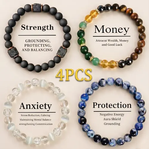 Exquisite Boho Crystal Bracelet Stack for Men Women - Tiger Eye, Obsidian, Hematite Beads, Protection, Money Attraction, Anxiety Relief, Strength - Unisex Minimalist Men's Accessories for Male Daily Wear, Birthday Gifts
