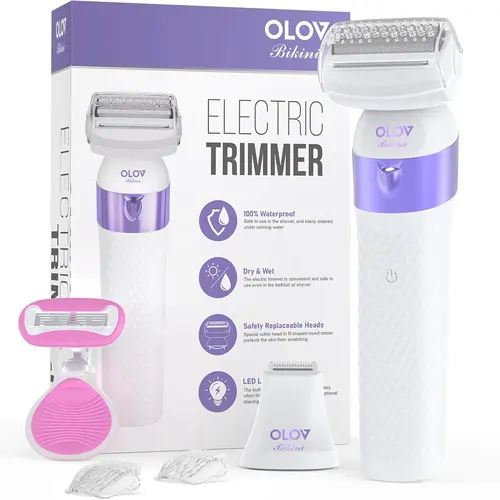 OLOV Bikini Trimmer for Women, Lightweight Electric Shaver for Smooth Hair Removal, Cordless & Rechargeable with LED Light & 2 Interchangeable Blades, Showerproof Body Trimmer, Travel Trimmer,back to school,back to school haul