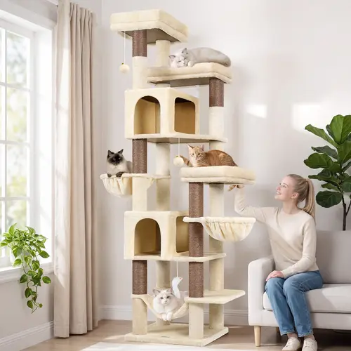 Deskat 82" Giant 5-Tier Multi-Level Cat Tree Tower, Stable Condo with Vertical Scratcher, Scratching Posts & 3 Perches for Large Cats (4+ Capacity)