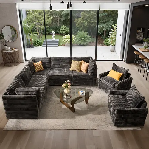 WEAXTY 7-Piece L-Shaped Cloud Modular Sectional Sofa Set with Swivel Accent Chairs, Luxury Steel & Wood L-Shaped Living Room Furniture for Living Room Decor, Ships in 7 Packages, Couch