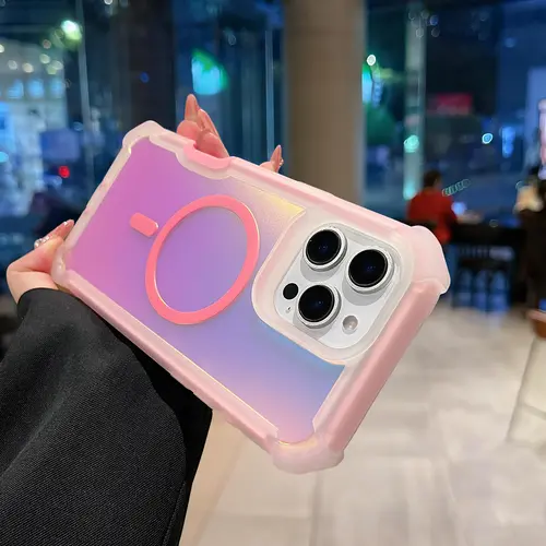 MagSafe Phone Case for iPhone 17 Pro Max/17 Air/17 Pro/17/16/15/14/13, Iridescent Back, Magnetic Magsafe Ring Support, Shockproof Casing with Crystal & High-Duty Corner Protector, Women’s Girls’ Mobile Phone Accessories, Smartphone, Handheld, Devices