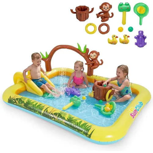 Costzon Inflatable Swimming Pool Ball Pit Play Center for Toddlers Ages 2+, Durable PVC Construction with Water Slide, Sprayer, Outdoor Kids Play Equipment, Year-Round Fun, Pump Not Included, Kids Outdoor Play, Outdoor Play Sets