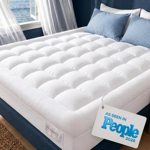Niagara Cloud-Like 100% Cotton Soft Mattress Topper - Pillow Top, Cooling Breathing, OEKO-TEX Standard 100, Washable Deep Pockets, High Absorbency Protector, White (Twin XL, California King Cloud Mattress Pads, Toppers & Protectors), Breathing Mattress Pa