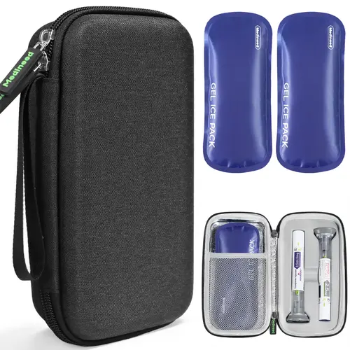 Hardshell EVA Insulated Travel Case for Zepbound/Mounjaro Pens, Reusable Gel Ice Packs, Shock-Absorbing Foam Organizer with Custom Slots & Mesh Pocket, TSA-Approved for Business Trips & Camping, Stain-Resistant Cooler Bag, Travel Organizer Bag, Zipper, 8.
