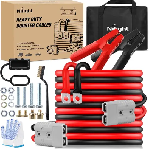 Nilight 0 Gauge 25 Feet Heavy Duty Jumper Cables 1000 Amp Booster Battery Cables with Permanent Installation kit and Quick Connect Plug Includes carrying bag for 12V & 24V Cars SUVs and Trucks summervibes fathersdaygift,father'sdaygifts