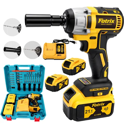 1/2-in Cordless Brushless Impact Wrench & Drill Set (3-in-1), 21V 4.0Ah Lithium Battery, Stand-Mounted Fast Charger, Voltage Settings, Drill Bits, LED Lighting, ABS Drop-Resistant Housing, Car & Home DIY Tools for Tire Bearings, Tool Upgrade, Brushless Im