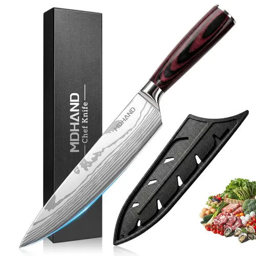 MDHAND Wooden Handle Kitchen Chef Knife - Japanese Damascus Style Stainless Steel Knife, Ideal for Slicing Meat, Boning, and Cooking#DealsForYouDays, Knives