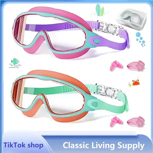 2 Pack Anti-Fog Kids Swim Goggles for 3-15, UV Protection Waterproof Swimming Glasses, Comfortable Silicone Wide Vision with Earplugs for Boys Girls Youth