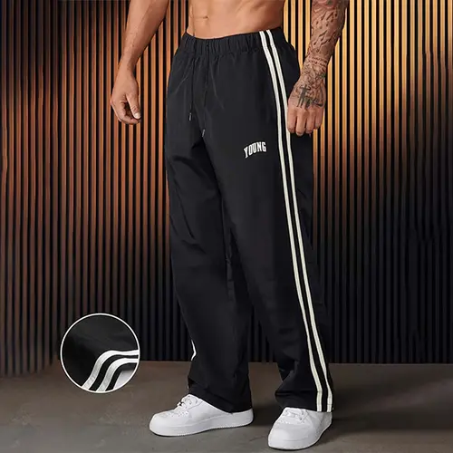 Men’s Regular-Fit Machine Washable Casual Breathable Long Pants with Letter, Stripe, Tractor Prints, Suitable for Outdoor Everyday Wear, All-Season Athletic Sportswear, Machine Washable Men's Pants