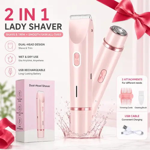 Mother's Day Gift, Electric Hair Trimmer for Women, 2 in 1 Body & Facial Hair Removal Double Head Trimmer for Face Underarm Legs, Gifts for Girl, Women's Electric Shaver, Bikini Shaver for Women, Rechargeable,Dual-Head,Trimmer tiktokshopspringglowu