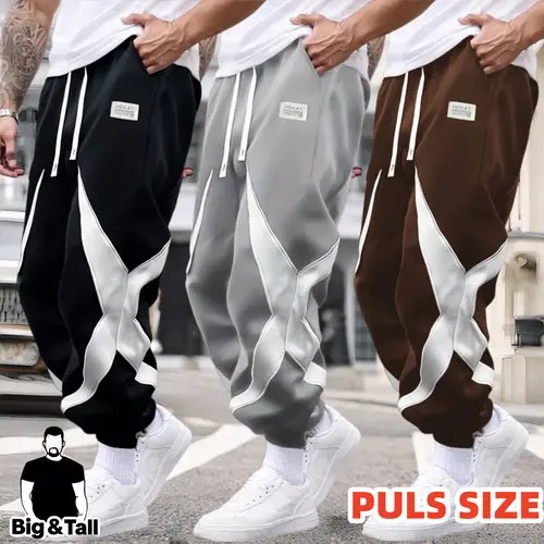 Men's Plus Size Color-Block Star Graphic Loose Joggers, Big & Tall Drawstring Casual Sweatpants for Streetwear & Daily Wear,father'sdaygifts