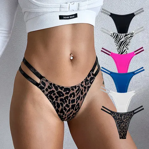JROZXF Women's 6-Pack Rhinestone Thongs - Double-Belt Curves-Accentuating Panties, Grade A Rhinestones, High-Quality Breathable Fabric for Romantic Summer Occasions