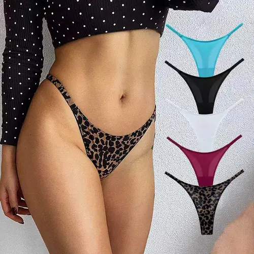 5Pcs women’s thongs featuring a fashionable high-waisted bikini design paired with a single ruched waistband. Crafted from premium “ice silk” fabric that is breathable and comfortable, it’s an excellent choice for everyday wear, fitness training, yog Wome