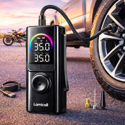 Lamicall Cordless Automotive Tire Inflator - Portable Air Compressor with 150PSI Pressure Gauge, 2X Faster Pump for Car, Bicycle, Cordless Tire Inflator