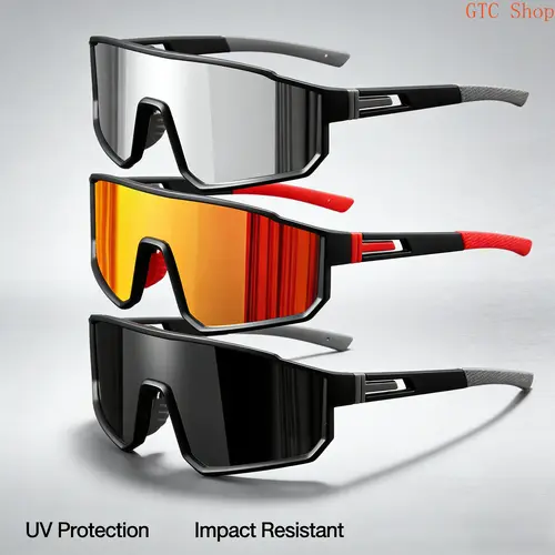 Men's 3-Pack Ergonomic Sunglasses - UV400 Protection Sports Eyewear, High-Strength, Impact-Res Outdoor Sports Equipment for Cycling, Driving