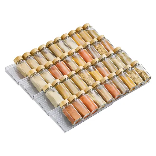 4/8 Pcs Acrylic Spice Drawer Organizer - Acrylic Storage Containers with Adjustable Fit, Stack-to-Fit Design, Durable Modern Kitchen Seasoning Rack for Cabinet Use