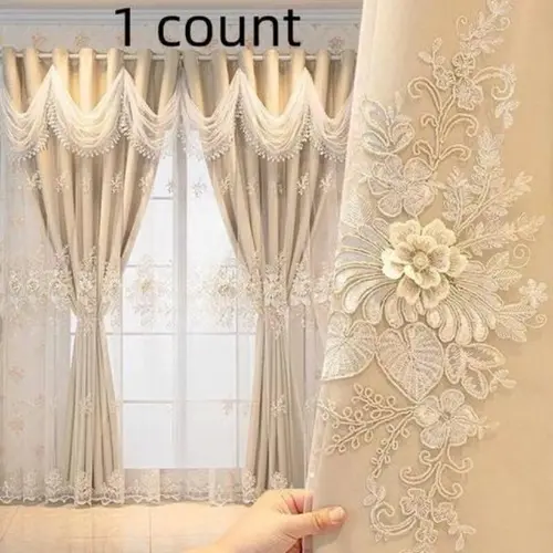 French Double Layer Window Curtain with Sheer Overlay, Romantic Style,