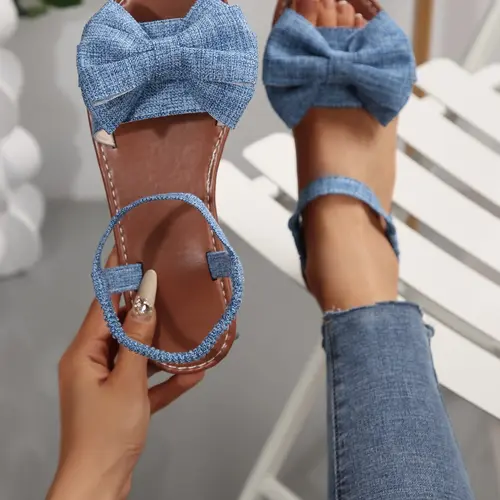 Boho Style Multicolor Large Bow Flat Sandals, Bohemian Flat Sandals, Open-Toe Roman Slippers for Daily Wear, Women's Comfortable Casual Shoes, Fancy Sandals, Fashionable Sandals