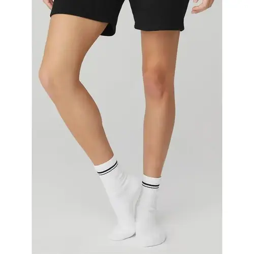 Female Striped Crew Socks - Breathable Cushioned Athletic Compression, All Seasons for Yoga, Running