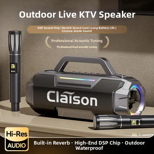 Claison T9 PLUS Portable Bluetooth Streaming Speaker System - 2 Microphones, HD Audio, Colorful LED Lights, Built-in Powerbank, Multi-Interface Plug-and-Play, Ideal for Karaoke, Outdoor Use tiktokshopbacktoschool,back to school,back to school haul